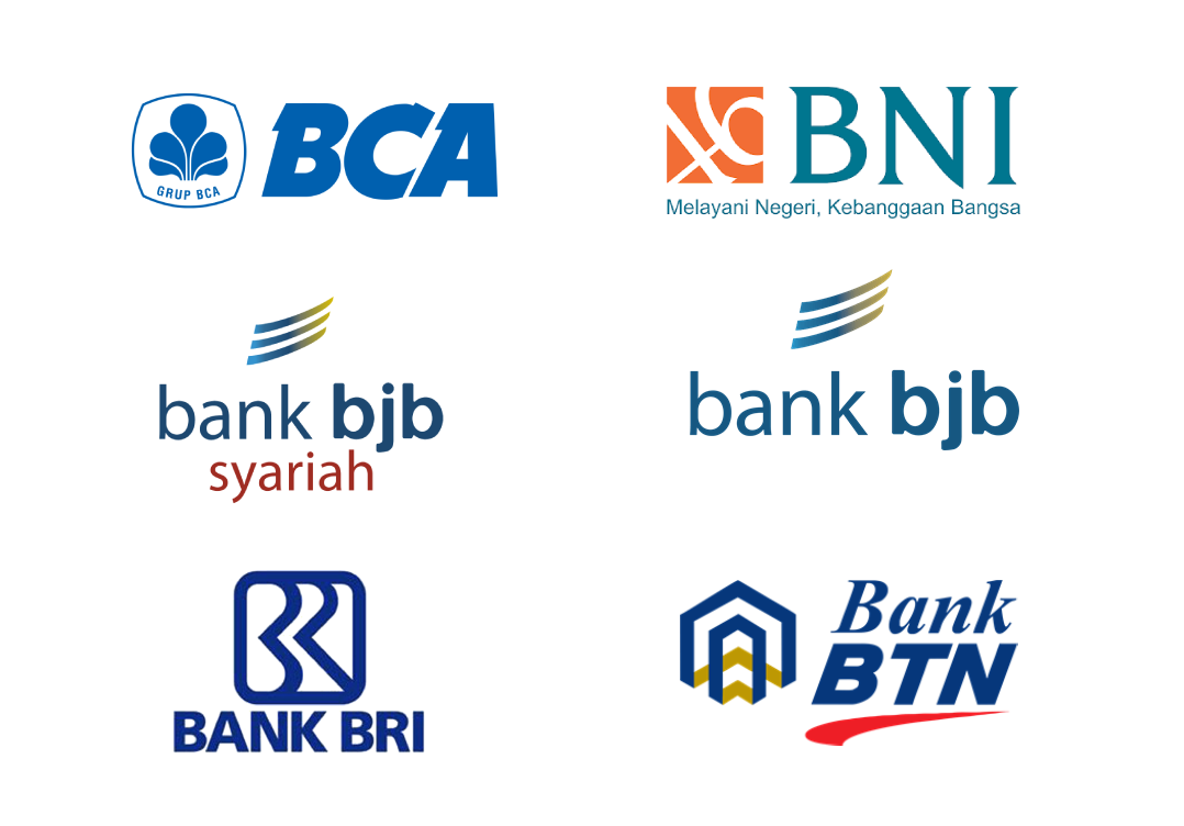 Logo mitra bank: BCA, BNI, bank bjb, bank bjb syariah, Bank BRI, dan Bank BTN